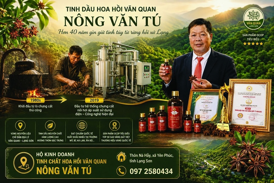 Tinh dầu hồi Nông Văn Tú: Hơn bốn thập kỷ giữ hương rừng xứ Lạng, nâng tầm đặc sản Việt